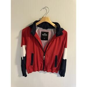 Y2K Hollister Colorblock Windbreaker Jacket XL | 90s Red Zip Up Streetwear